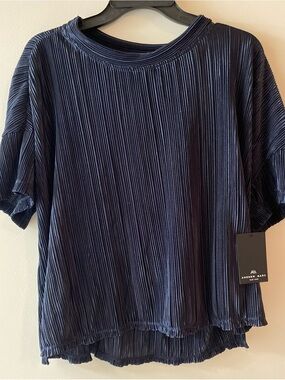 Andrew Marc Charcoal Pleated Short Sleeve Top